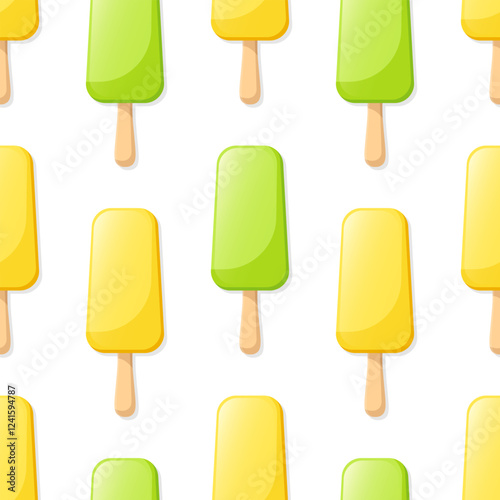 Fruit ice cream vector seamless pattern. Yellow and green popsicles on white background.