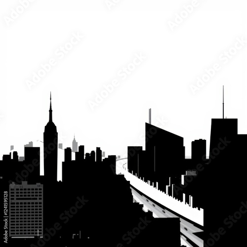 A lone figure stands framed by a monumental portal amidst a moody misty landscape masterfully created via generative ai silhouetted skyline cityscape architecture illustration building city vector photo