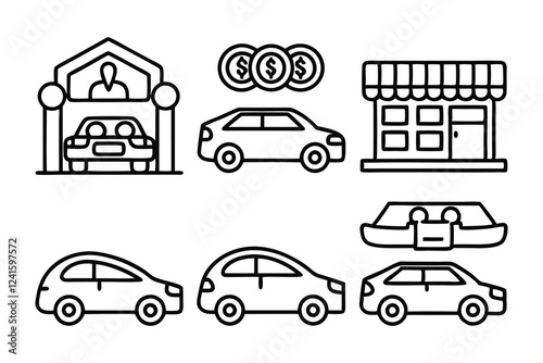 automobile and car dealer editable stroke outline 
