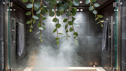 Luxurious shower experience with fresh eucalyptus for ultimate hygiene modern bathroom spa environment relaxing viewpoint