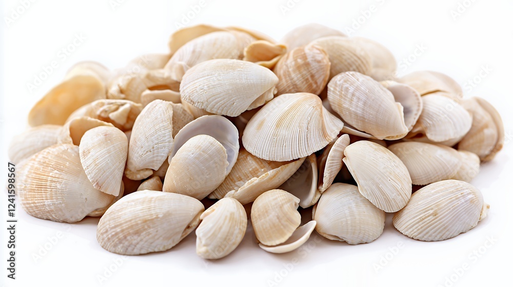 a pile of sea shells on a white background photo a pile of sea shells on a white background photo