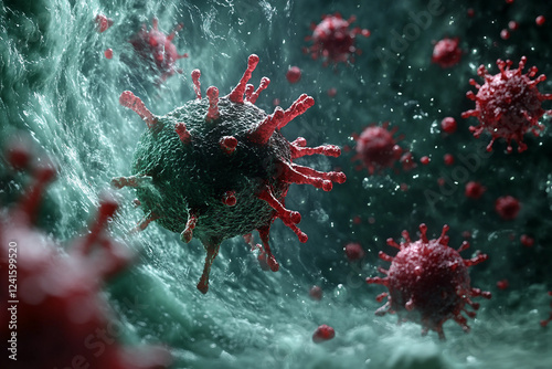 Close-Up Artistic Visualization of Virology Concepts and Human Health, Generative AI photo