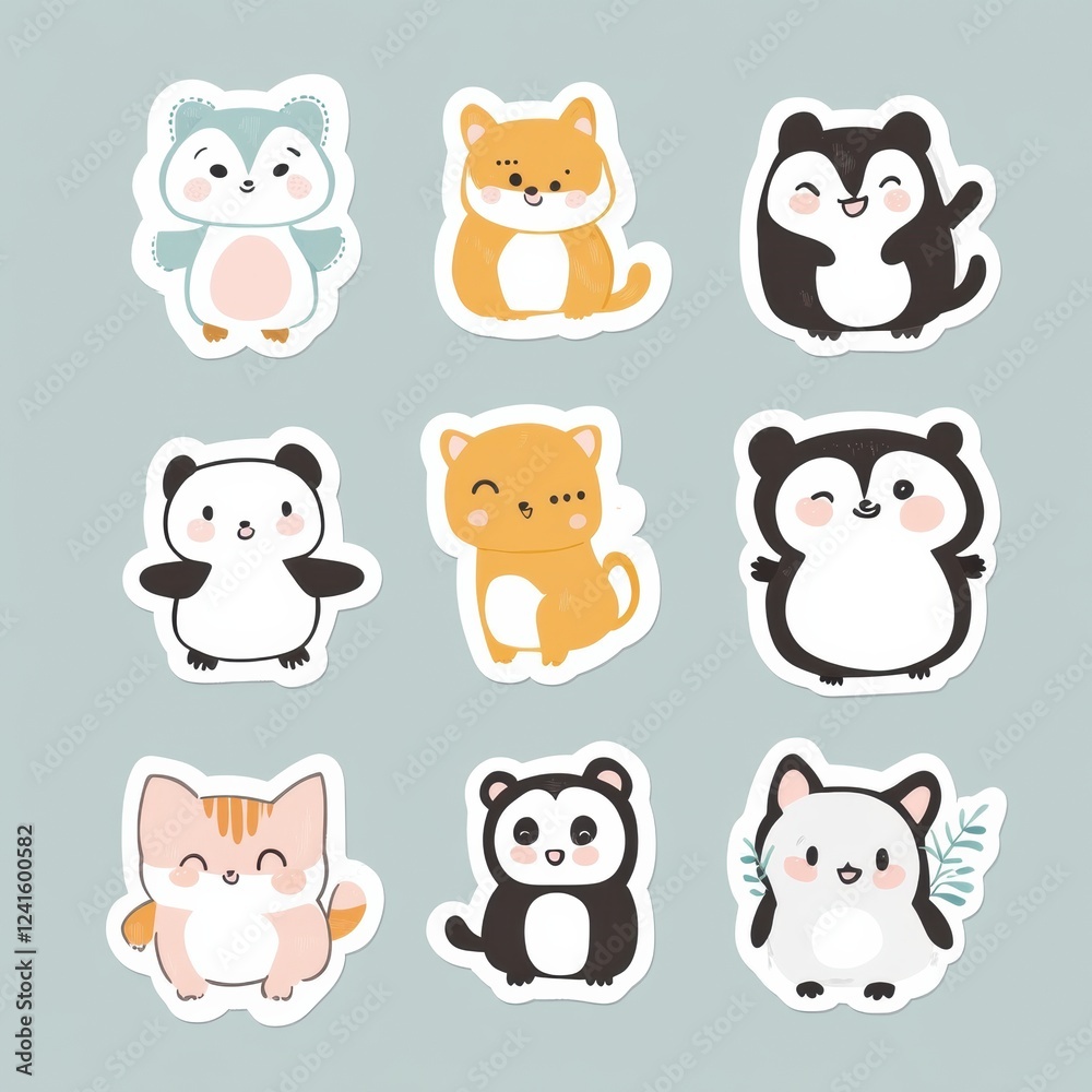 custom made wallpaper toronto digitalCute cartoon animal stickers featuring various playful designs and friendly expressions on a soft background. Generative AI