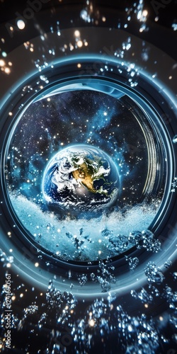 A surreal depiction of Earth inside a washing machine photo