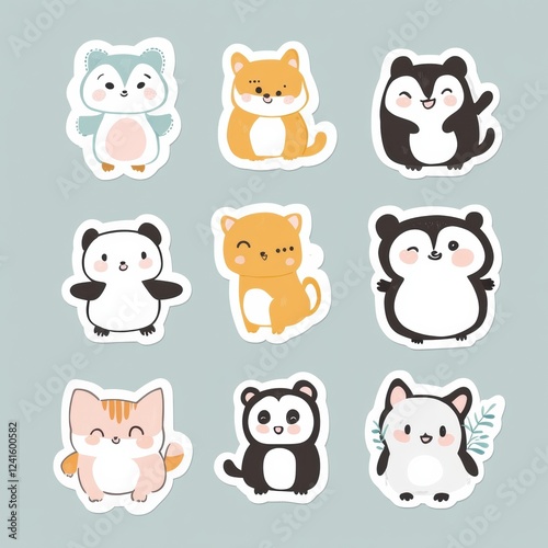 Wallpaper Mural Cute cartoon animal stickers featuring various playful designs and friendly expressions on a soft background. Generative AI Torontodigital.ca