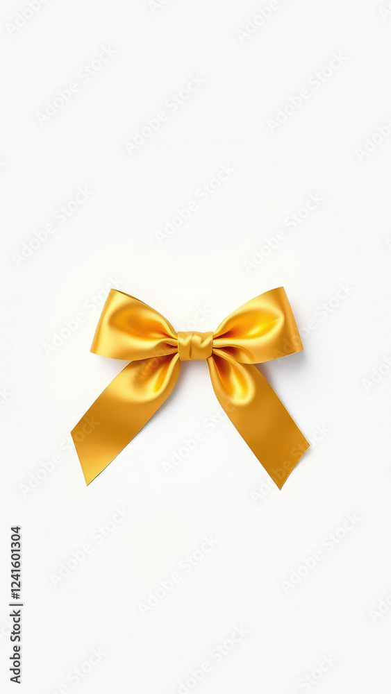 Elegant gold ribbon bow tied neatly in a loop, set against a pristine white background, ribbon loop, bow tie, decorative element Elegant gold ribbon bow tied neatly in a loop, set against a pristine white background, ribbon loop, bow tie, decorative element