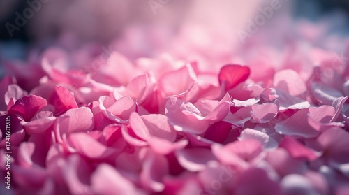 Close-up of beautiful pink flower petals scattered artistically, floral photography concept