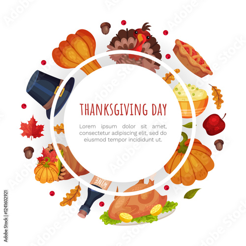 Thanksgiving Banner with Autumn Fest Object Vector Template