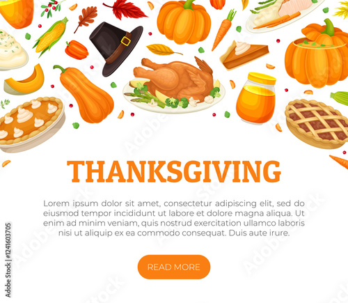 Thanksgiving Banner with Autumn Fest Object Vector Template