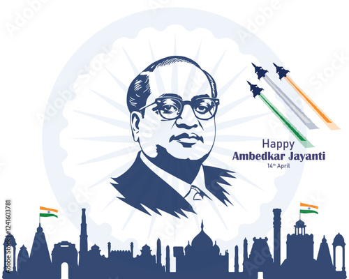  Indian freedom fighter Dr. Babasaheb Bhimrao Ambedkar Jayanti 14 April, Ambedkar Vector, and Typography.