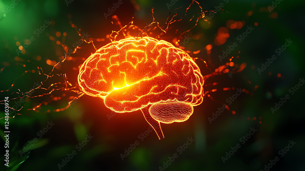 Fototapeta premium A creative surreal image of a glowing brain intertwined with vines, symbolizing holistic well-being, artistic style