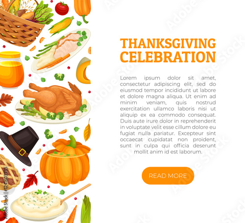 Thanksgiving Banner with Autumn Fest Object Vector Template
