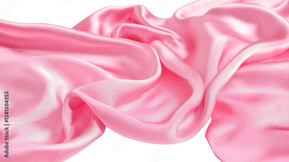 Fototapeta premium Pink silk drapery flowing on transparent background
