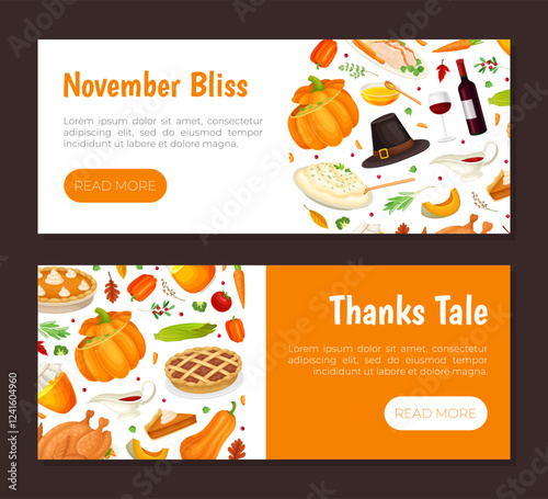 Thanksgiving Banner with Autumn Fest Object Vector Template