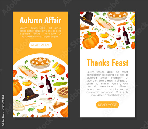 Thanksgiving Banner with Autumn Fest Object Vector Template