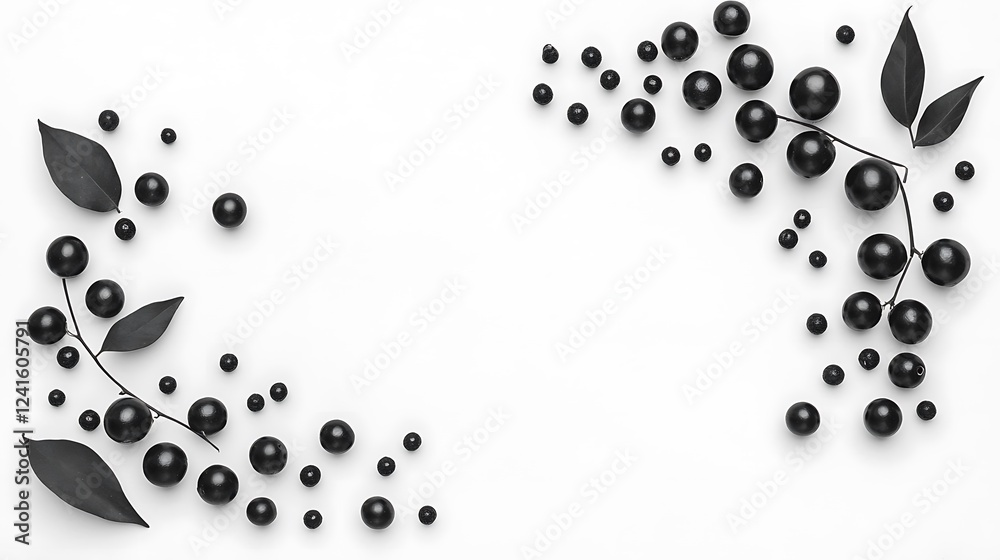 Fototapeta premium Black berries frame, white background, design
