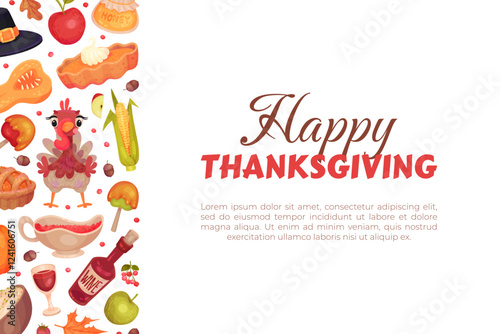 Thanksgiving Banner with Autumn Fest Object Vector Template