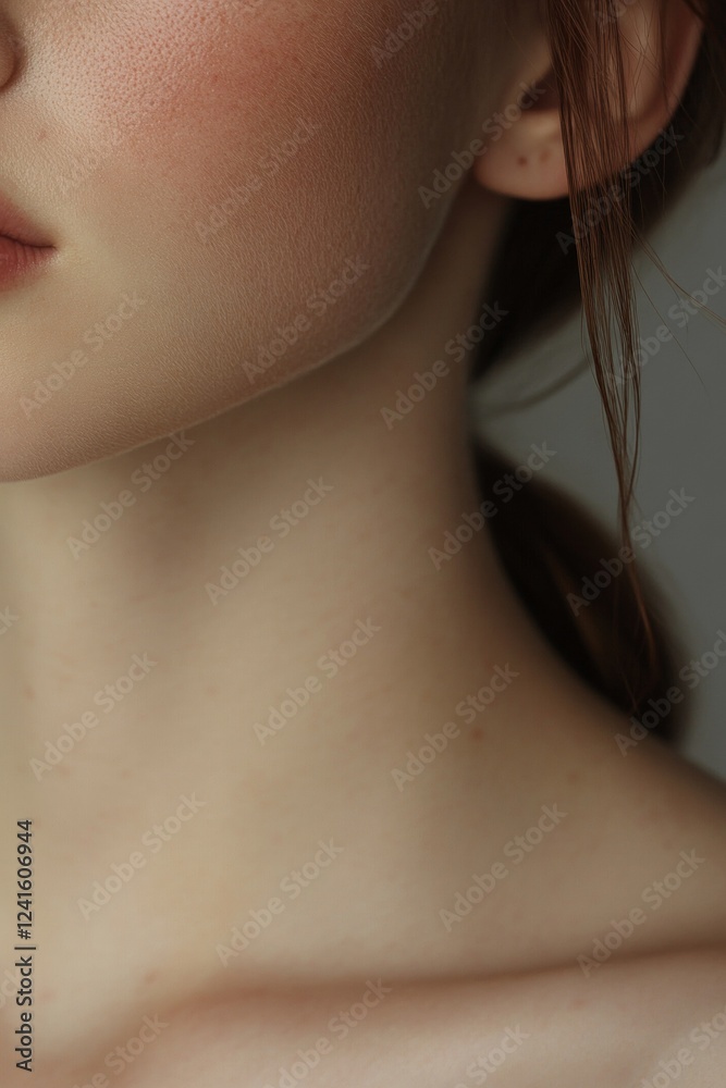 Close-up of a woman's shoulder with nourishing skin texture, perfect for beauty and skincare products Close-up of a woman's shoulder with nourishing skin texture, perfect for beauty and skincare products