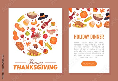 Thanksgiving Banner with Autumn Fest Object Vector Template
