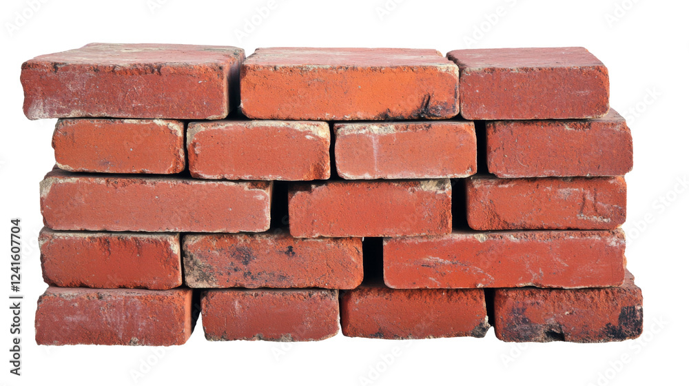 Obraz premium Stacked red bricks on transparent background