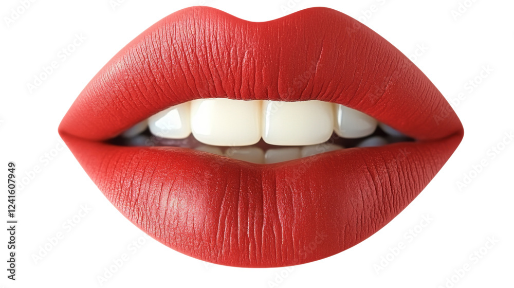 Obraz premium Bright red lips and white teeth on a transparent background