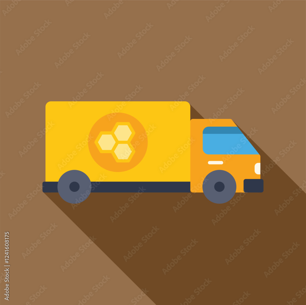 Yellow honeycomb delivery truck transporting fresh honeycombs from the apiary to the store Yellow honeycomb delivery truck transporting fresh honeycombs from the apiary to the store