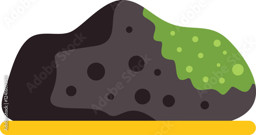 Coal and moss forming a mountain shape, suggesting a connection between fossil fuels and environmental issues