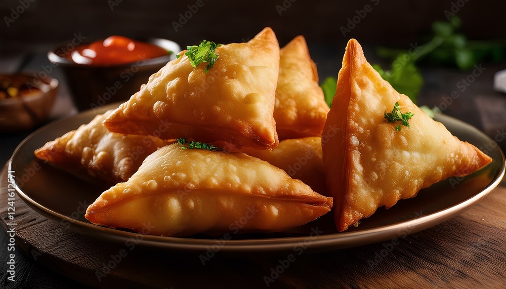 Crispy fried samosas with detailed pastry layers Crispy fried samosas with detailed pastry layers