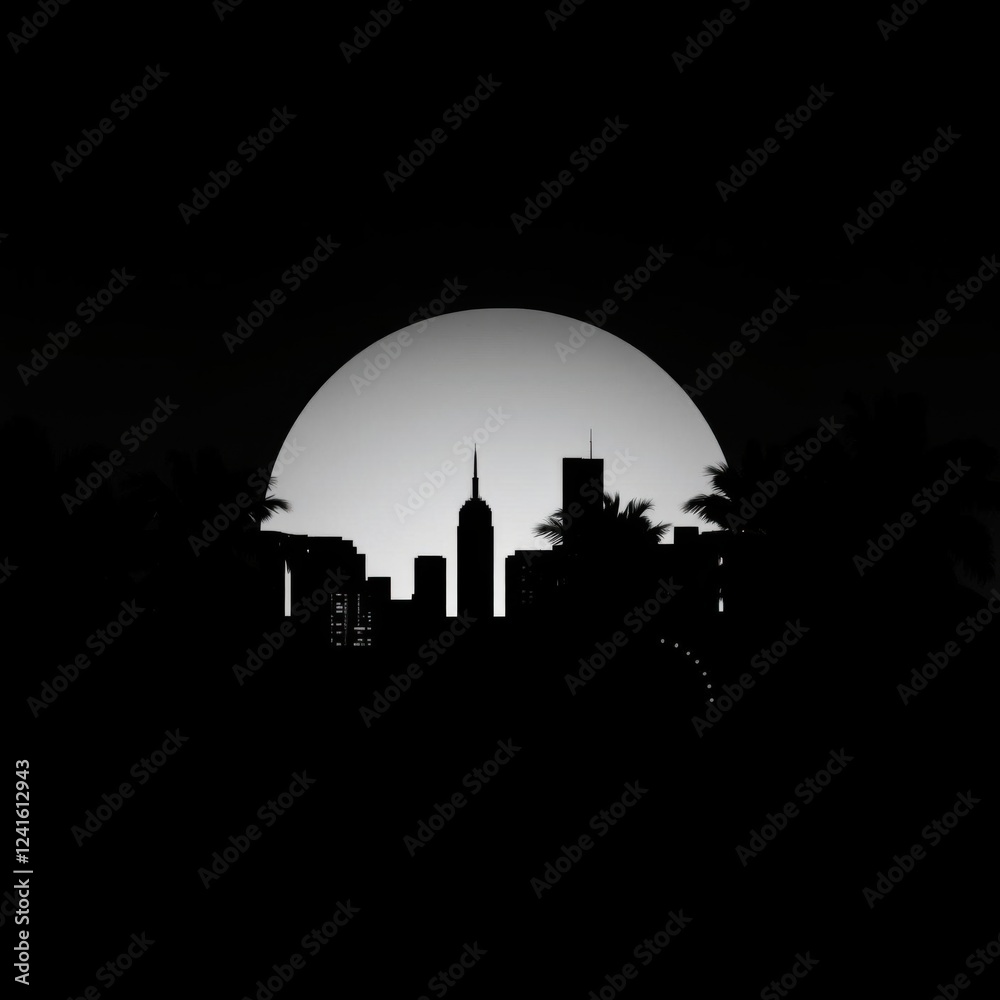 Fototapeta premium A stunning silhouettes of a city skyline at sunset featuring vibrant colors and peaceful ambiance silhouetted skyline cityscape architecture illustration building city vector