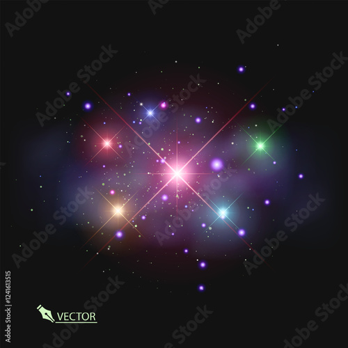 Cosmic dust Glowing Particles Background. Vector magic dust on transparent background