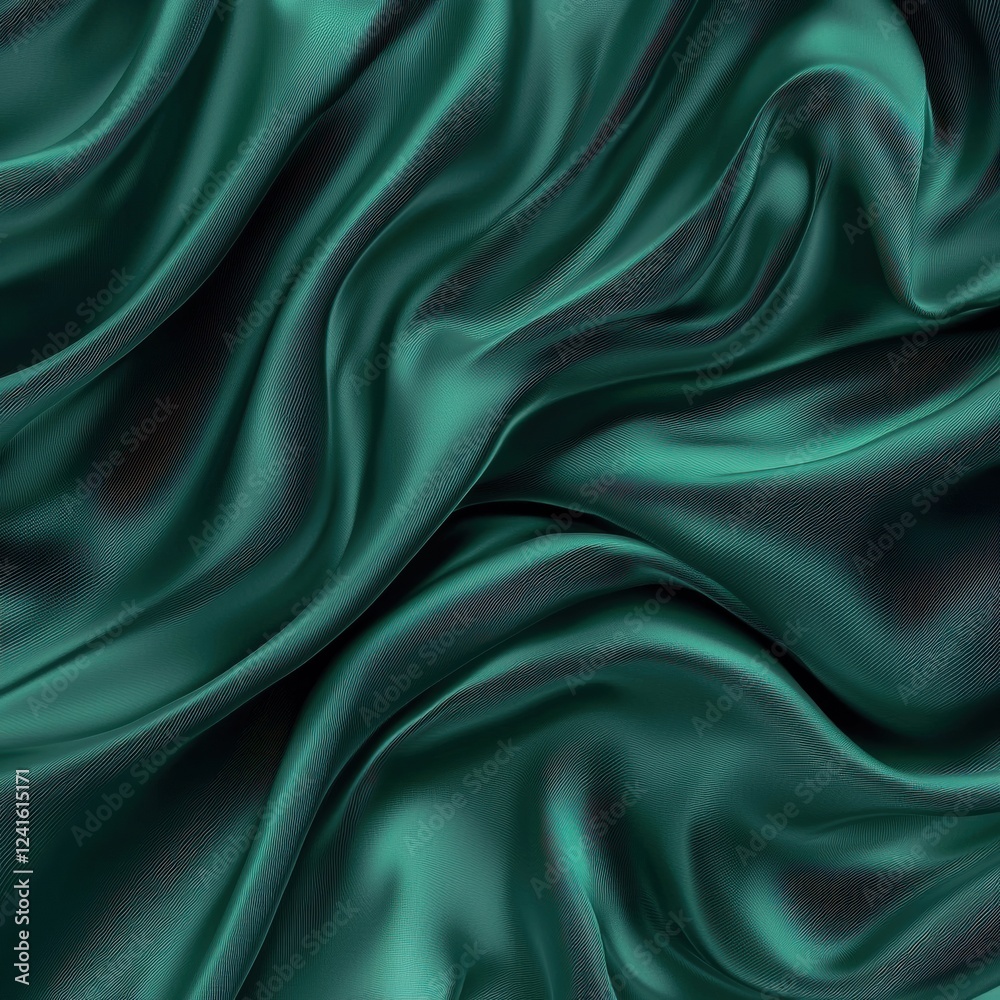 Fototapeta premium Soft emerald satin fabric draped elegantly with smooth folds showcasing its luxurious texture and rich color depth. Generative AI