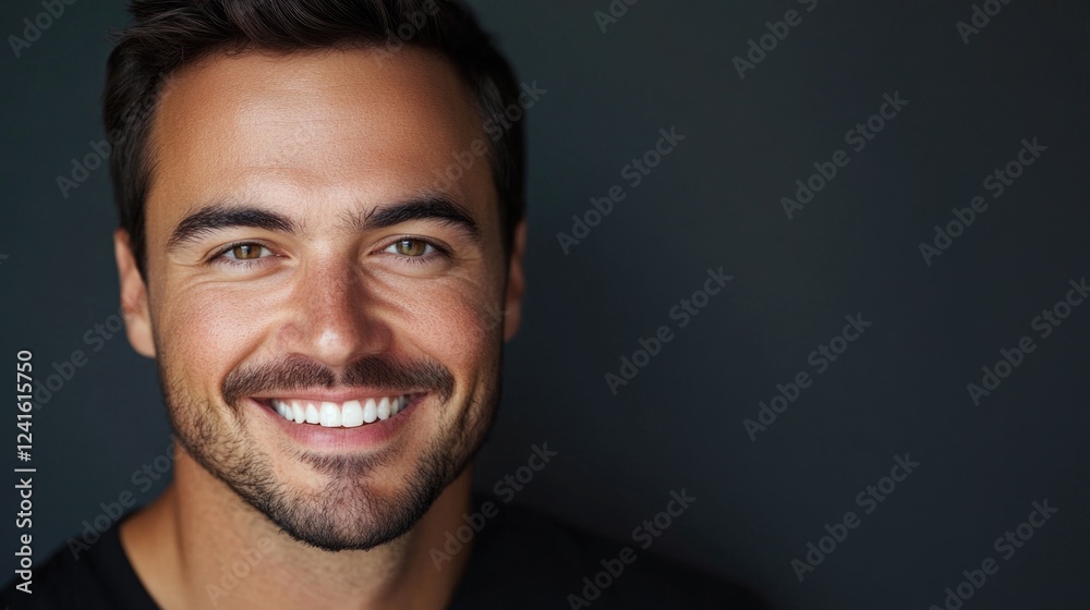 Obraz premium Portrait of happy man smiling with clear skin and cream cosmetics on grey background showcasing wellness and luxury skincare for healthy appearance
