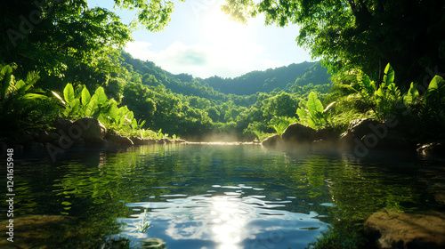 A natural hot spring surrounded by lush greenery