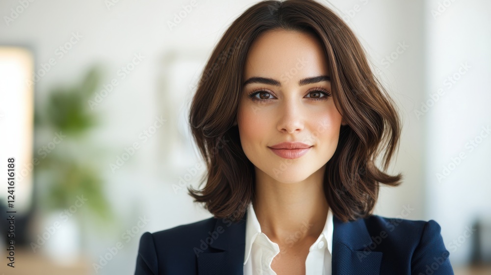 Professional woman with a confident expression in a modern office. Professional woman with a confident expression in a modern office.