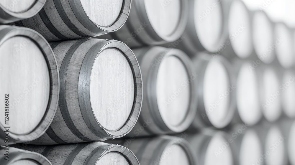 Oak barrels stacked in winery warehouse Oak barrels stacked in winery warehouse