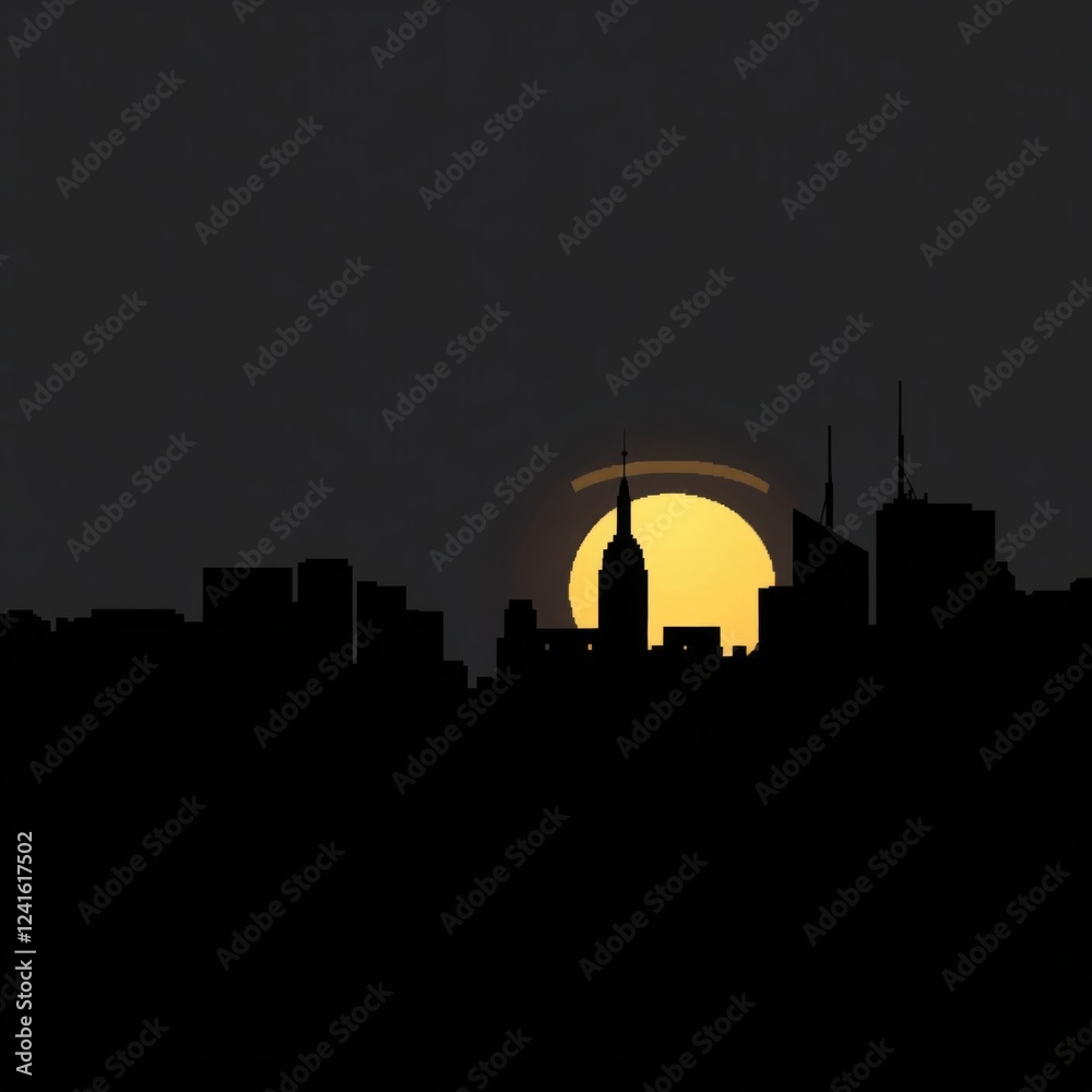 Naklejka premium A view of a city at night with the stars in the sky and the city lights in the foreground generative ai silhouetted skyline cityscape architecture illustration building city vector