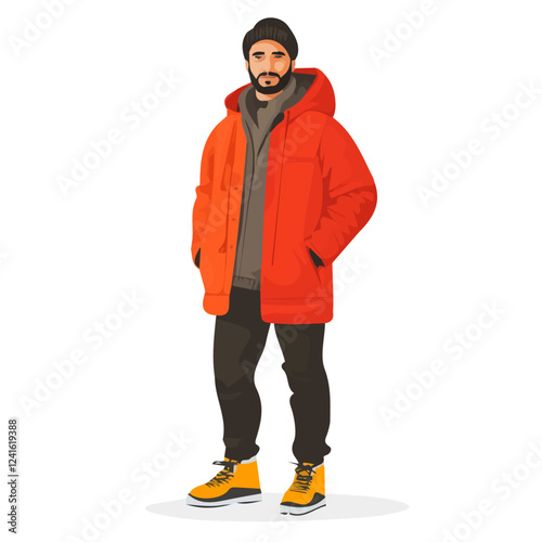 North Macedonia Man Winter Clothes and Style – A Stylish and Cozy Vector Illustration for Cold-Weather Fashion
