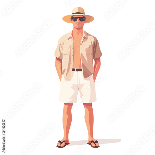Panama Man Summer Clothes and Style – A Stylish and Relaxed Vector Illustration for Trendy Summer Fashion
