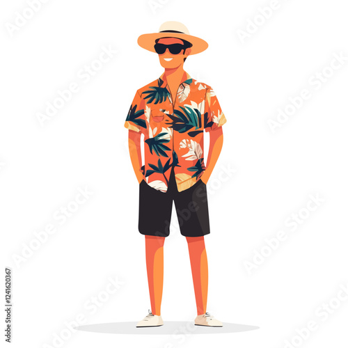 Panama Man Summer Clothes and Style – A Stylish and Relaxed Vector Illustration for Trendy Summer Fashion
