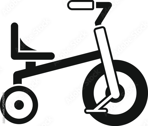 Children's tricycle isolated, simple icon of small bicycle for playing outside, kid transport