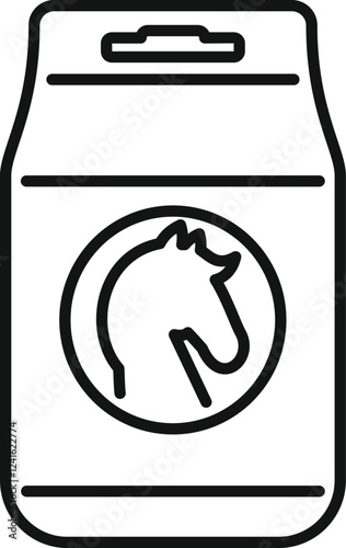Line drawing of a horse food bag containing nutritious animal feed, perfect for equine nutrition