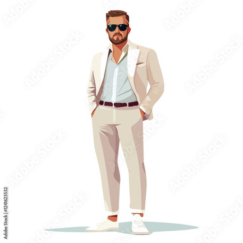 Russia Man Summer Clothes and Style – A Stylish and Relaxed Vector Illustration for Trendy Summer Fashion
