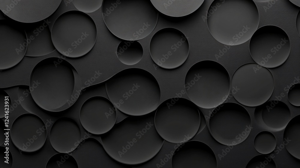 Abstract Black Circular Motif Seamlessly Interlocking in Three Dimensional Matte Texture Design. Abstract Black Circular Motif Seamlessly Interlocking in Three Dimensional Matte Texture Design.