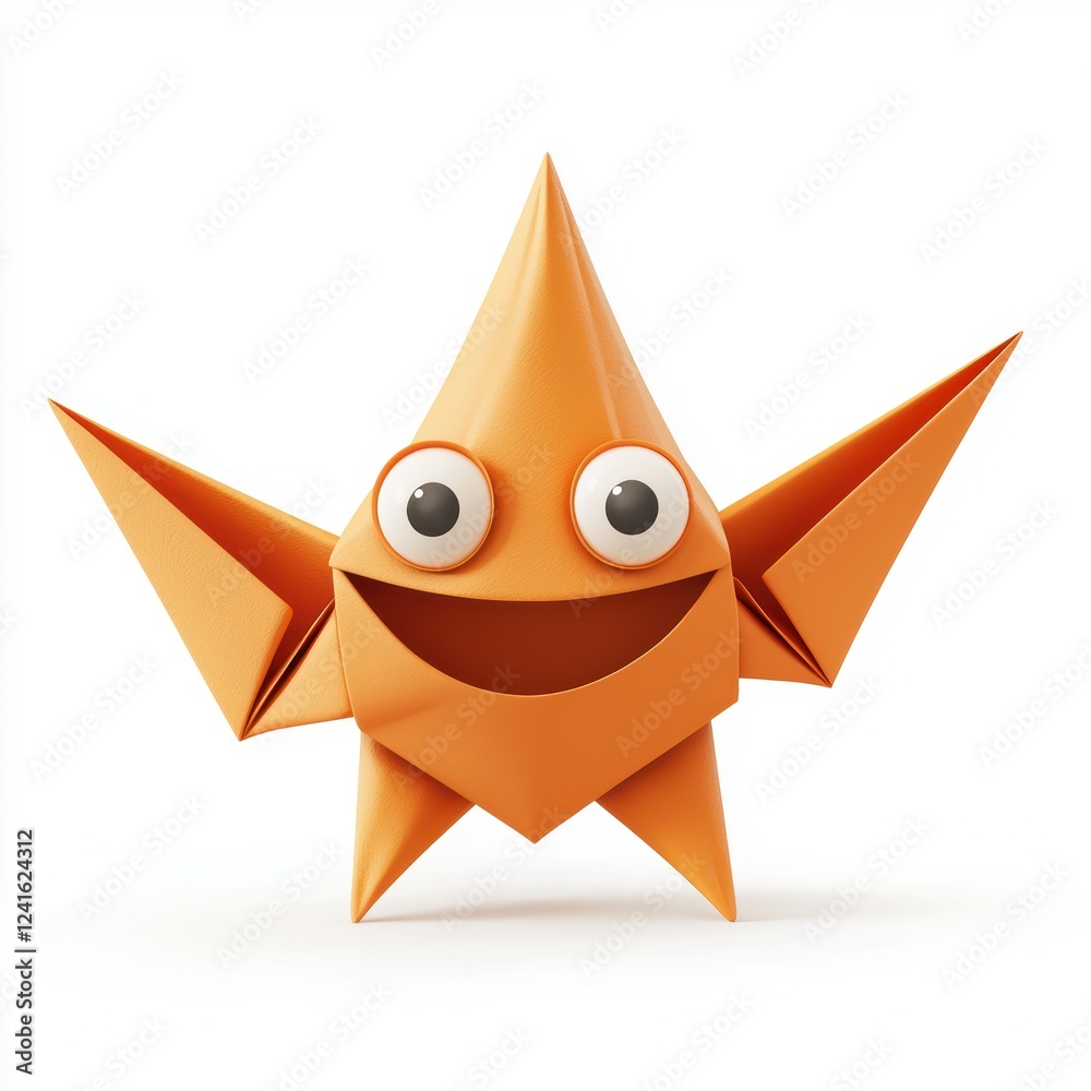 cute paper monster with origami folds, drawn-on eyes, and a playful grin, isolated on white cute paper monster with origami folds, drawn-on eyes, and a playful grin, isolated on white