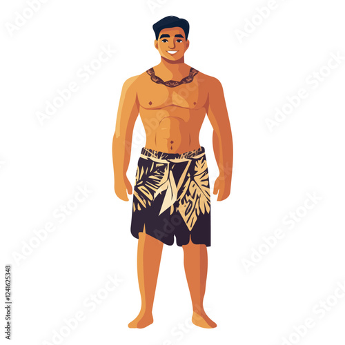 Samoa Man Summer Fashion – A Perfect Blend of Light Fabrics and Contemporary Style in Vector Illustration
