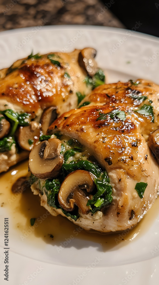 Mushroom and spinach stuffed chicken breast. Mushroom and spinach stuffed chicken breast.
