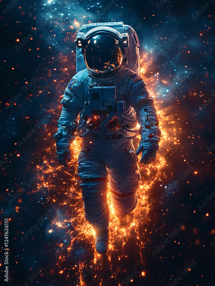 Astronaut in space with vivid night sky background Astronaut in space with vivid night sky background