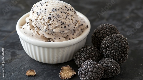 Decadent Black Truffle Ice Cream Delight with Fresh Truffles Gourmet Dessert Food Photography. photo