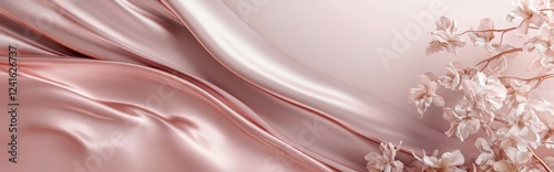 Luxury minimalist mockup background with space for text decorated with sleek metallic elements, silky textures, and a warm romantic glow for Saint Valentines Day and 8 March International Womens Day