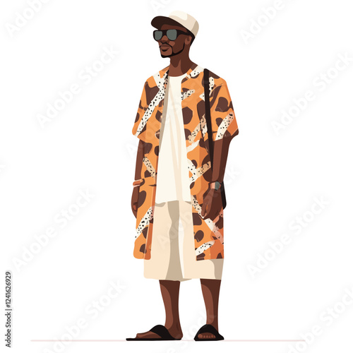 Senegal Man Summer Fashion – A Perfect Blend of Light Fabrics, Comfort, and Contemporary Style in Vector Illustration
